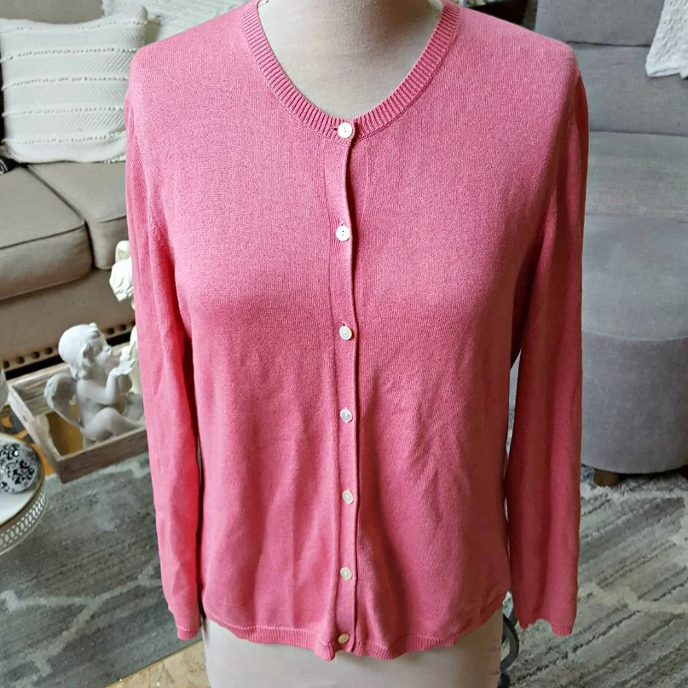 PRETTY In PINK Cardigan SWEATER LANDS END